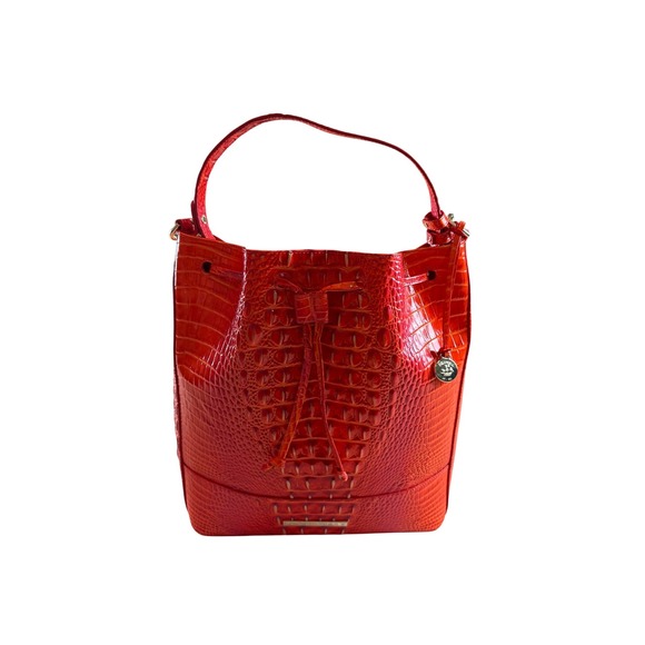 Brahmin Handbags - Brahmin Marlowe Flame Melbourne Bucket Bag Crossbody Bright Orange Red